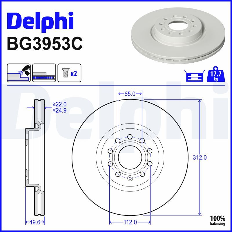 DELPHI BG3953C Brake disc