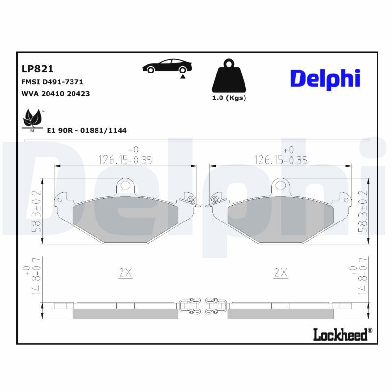 DELPHI LP821 Brake pad set, disc brake
