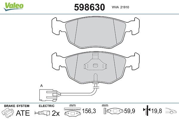 VALEO 598630 Brake pad set, disc brake