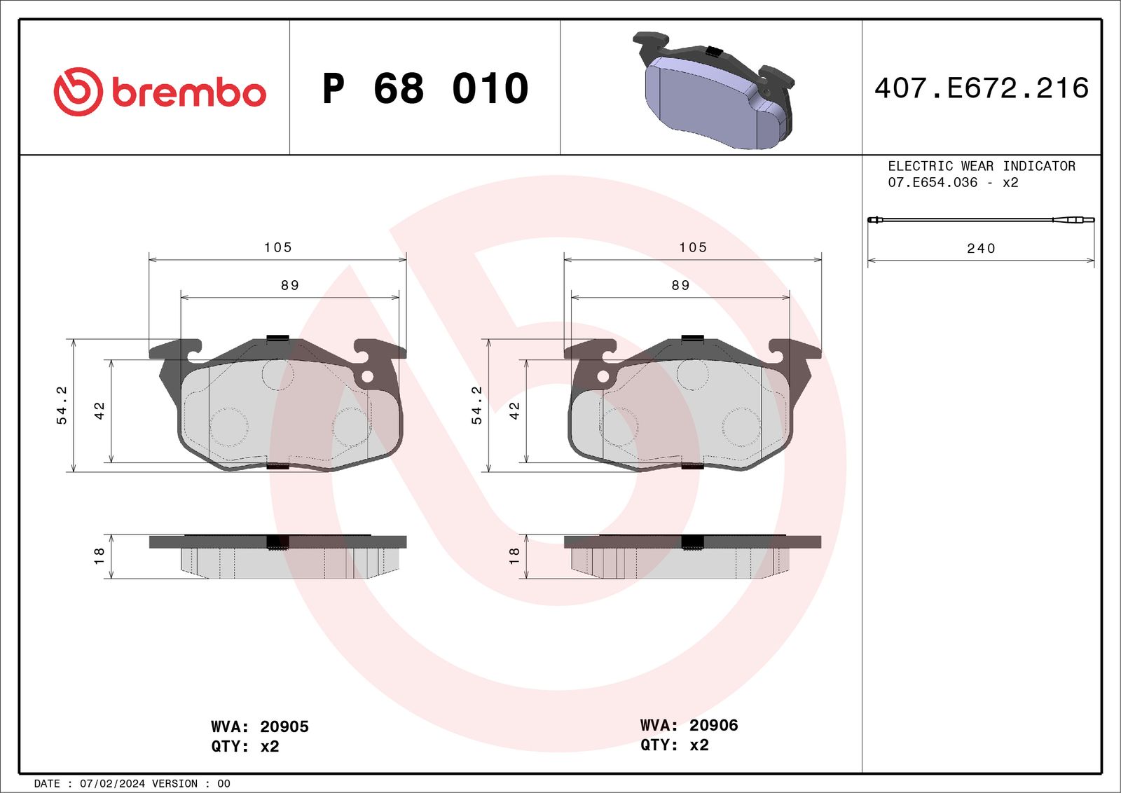 BREMBO P 68 010 Stabdžių trinkelių rinkinys, diskinis stabdys