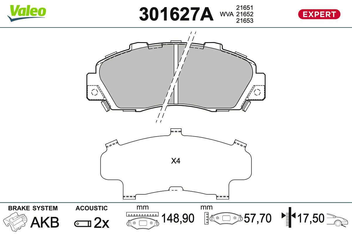 VALEO 301627A Stabdžių trinkelių rinkinys, diskinis stabdys