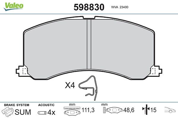 VALEO 598830 Brake pad set, disc brake