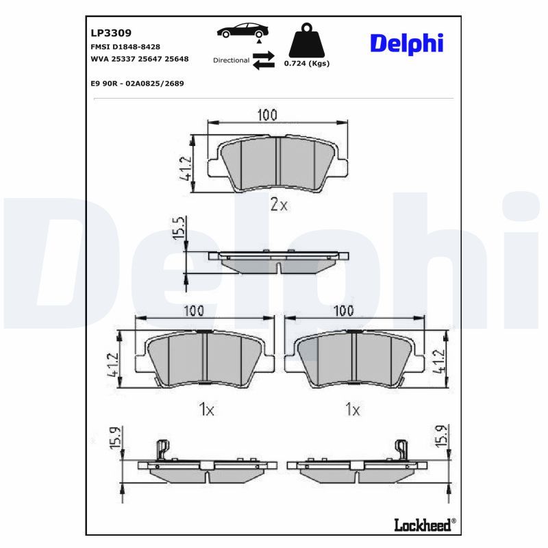 DELPHI LP3309 Brake pad set, disc brake