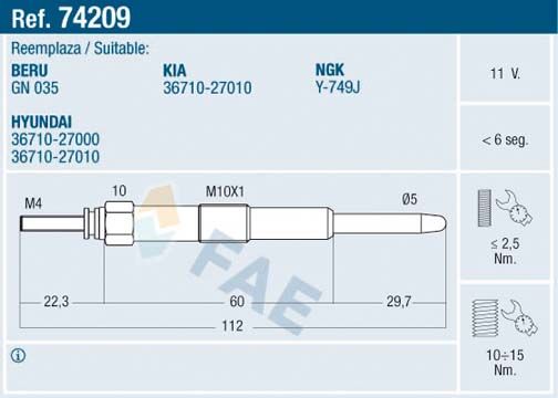 FAE 74209 Glow plug