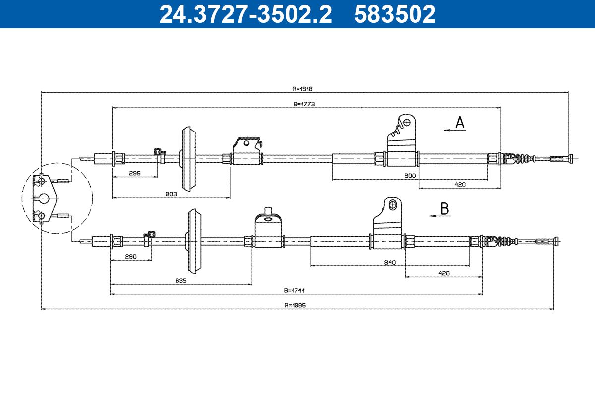ATE 24.3727-3502.2 Cable pull, parking brake