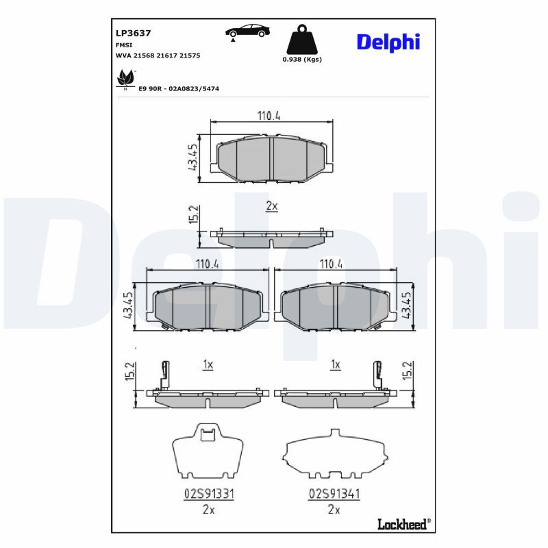 DELPHI LP3637 Brake pad set, disc brake