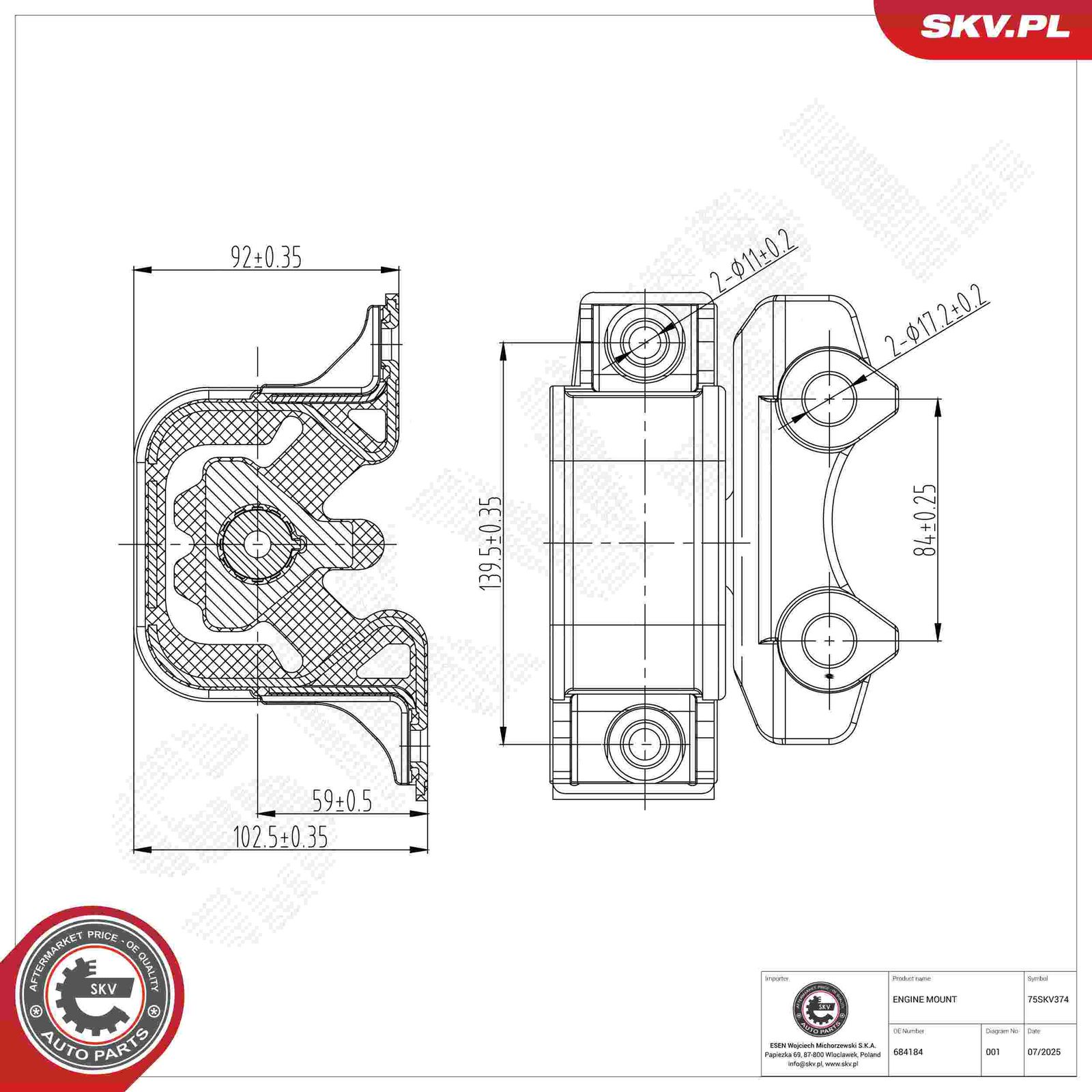 ESEN SKV 75SKV374 Mounting, engine