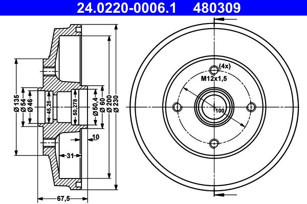 ATE 24.0220-0006.1 Brake drum