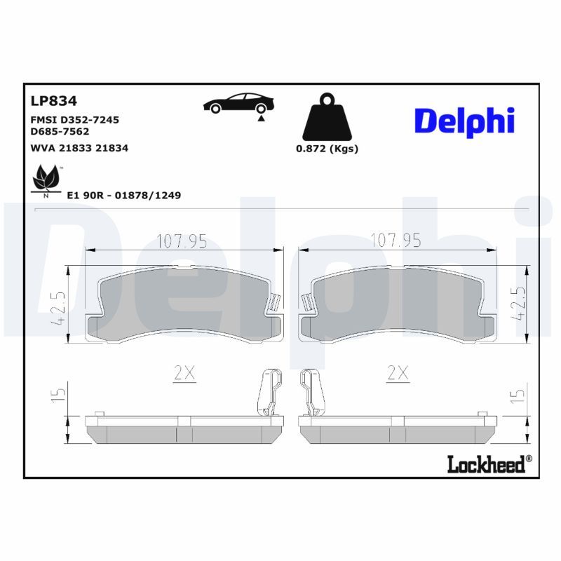 DELPHI LP834 Brake pad set, disc brake