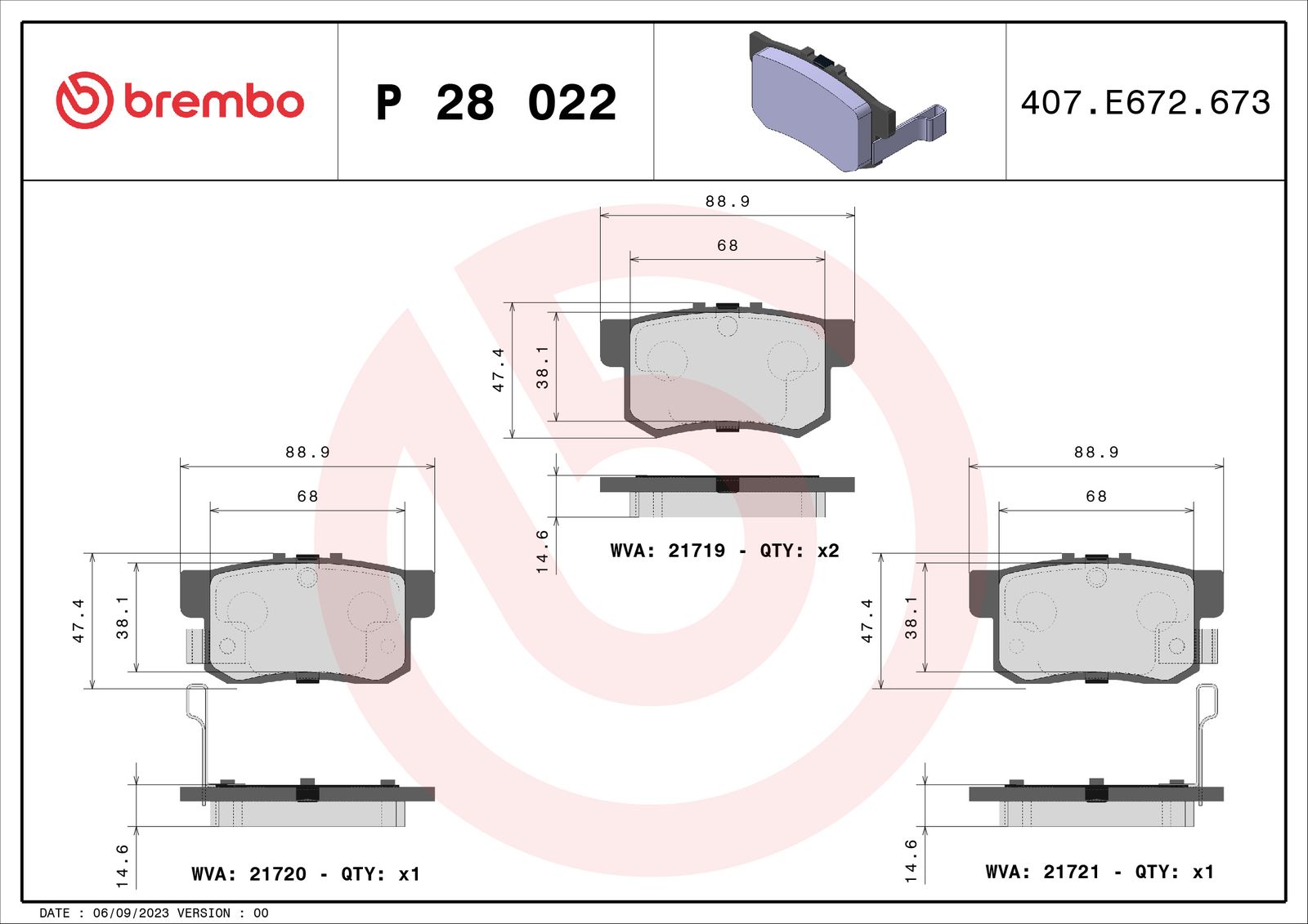 BREMBO P 28 022 Brake pad set, disc brake