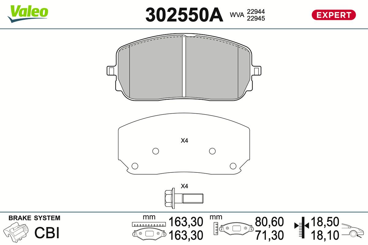 VALEO 302550A Brake pad set, disc brake