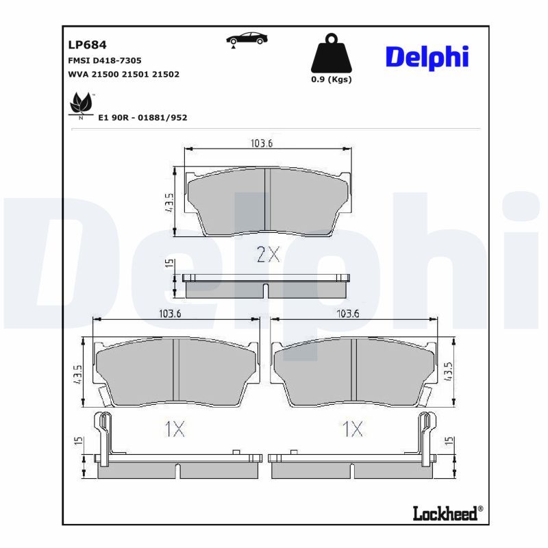 DELPHI LP684 Brake pad set, disc brake