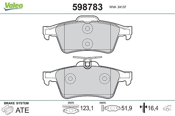 VALEO 598783 Brake pad set, disc brake