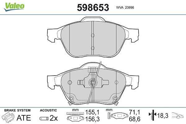 VALEO 598653 Brake pad set, disc brake