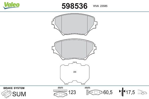 VALEO 598536 Brake pad set, disc brake