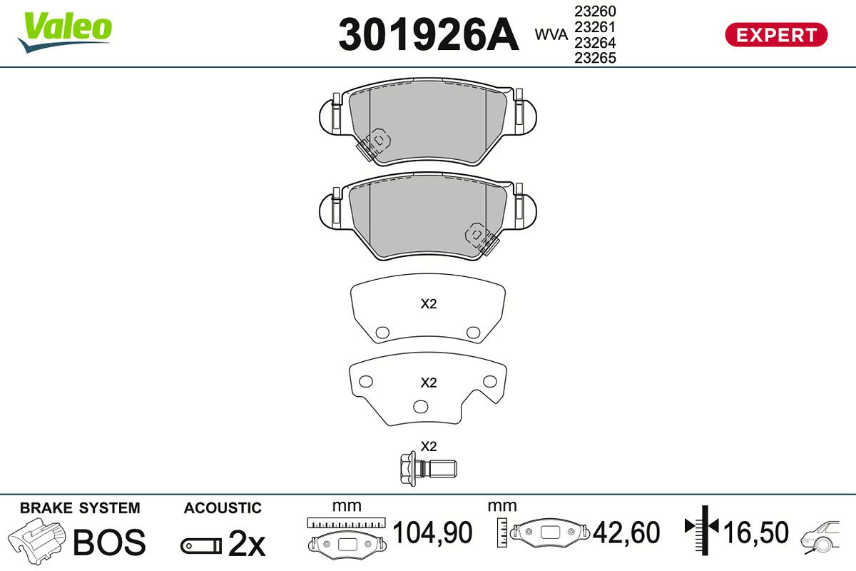 VALEO 301926A Brake pad set, disc brake