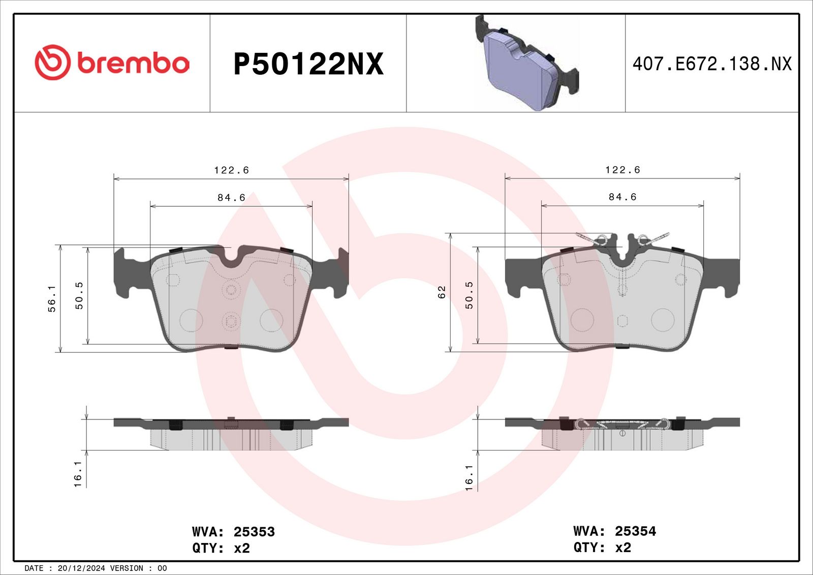BREMBO P50122NX Brake pad set, disc brake