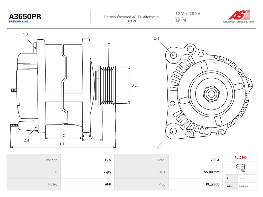 AS-PL A3650PR Alternator