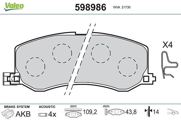 VALEO 598986 Brake pad set, disc brake