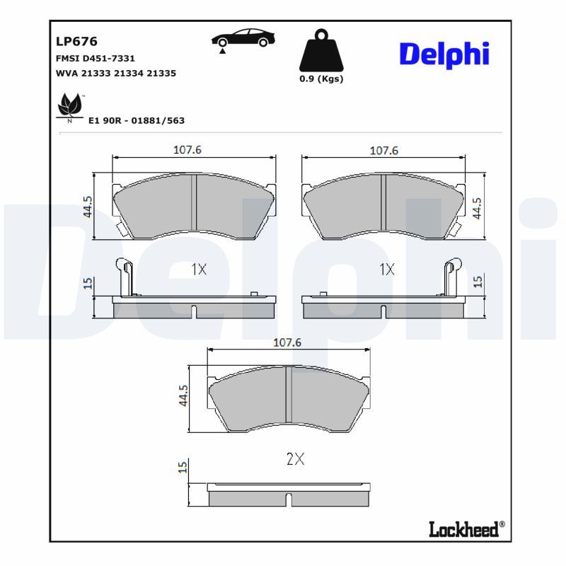 DELPHI LP676 Brake pad set, disc brake