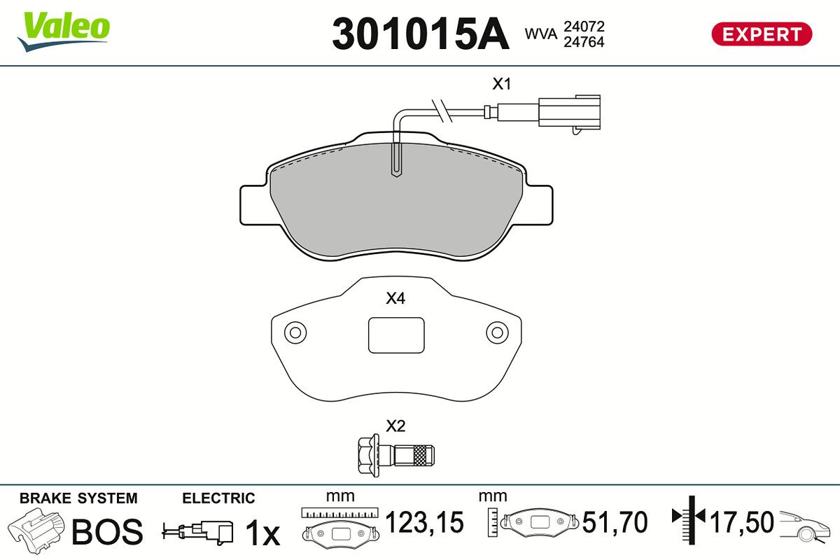 VALEO 301015A Stabdžių trinkelių rinkinys, diskinis stabdys