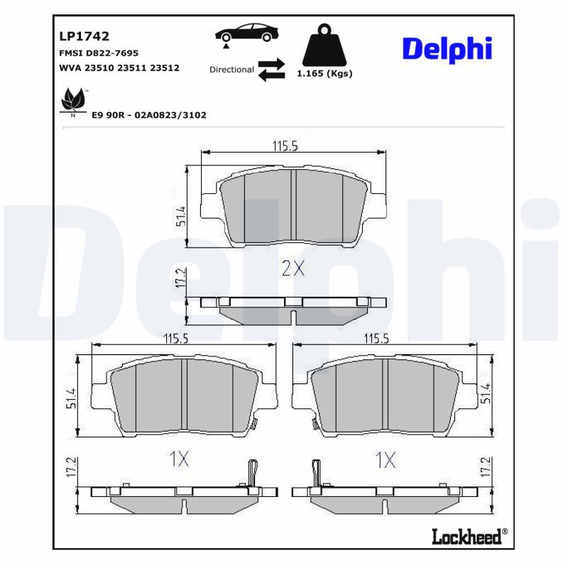 DELPHI LP1742 Stabdžių trinkelių rinkinys, diskinis stabdys