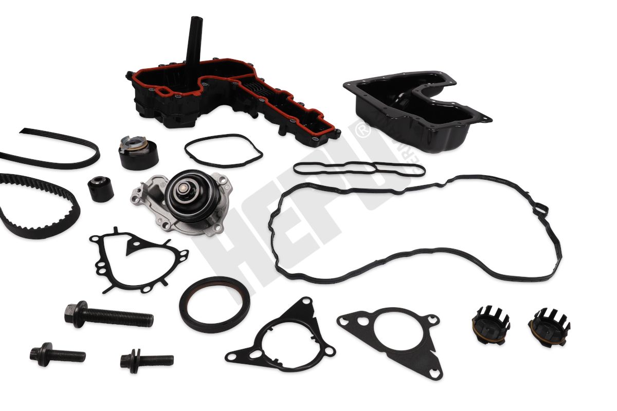 HEPU PK09091-XT1 Water pump + timing/v-ribbed belt set