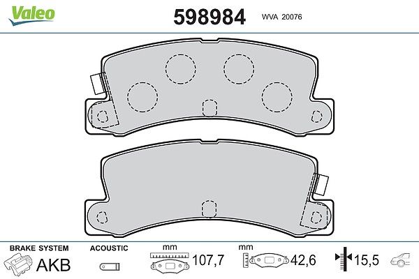 VALEO 598984 Brake pad set, disc brake