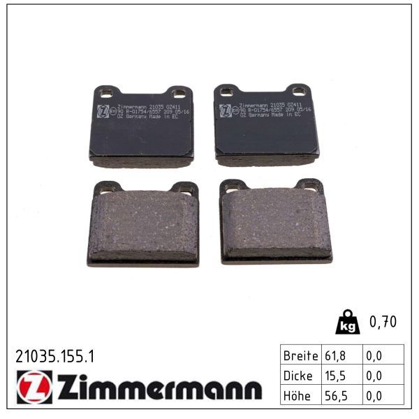 ZIMMERMANN 21035.155.1 Brake pad set, disc brake