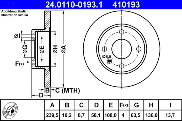 ATE 24.0110-0193.1 Brake disc