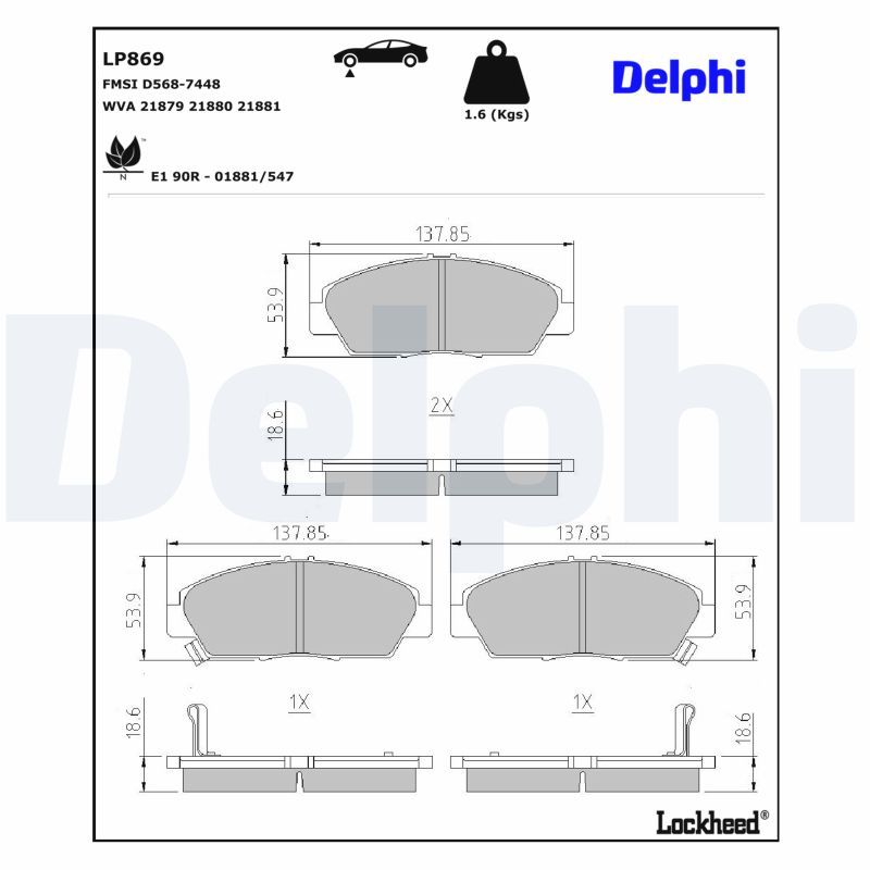 DELPHI LP869 Brake pad set, disc brake