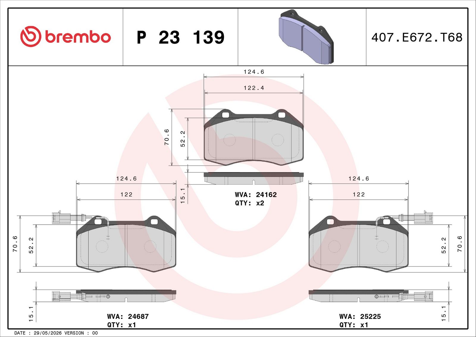 BREMBO P 23 139 Brake pad set, disc brake