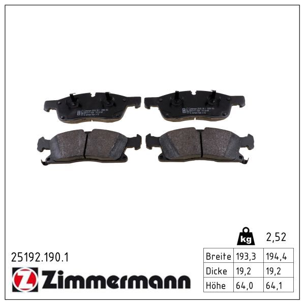 ZIMMERMANN 25192.190.1 Brake pad set, disc brake