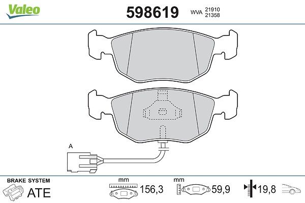 VALEO 598619 Brake pad set, disc brake