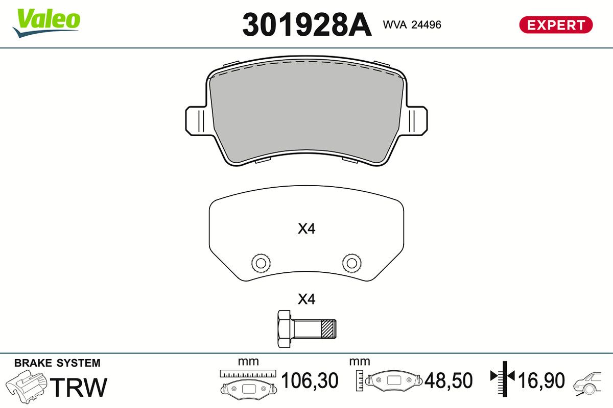 VALEO 301928A Brake pad set, disc brake