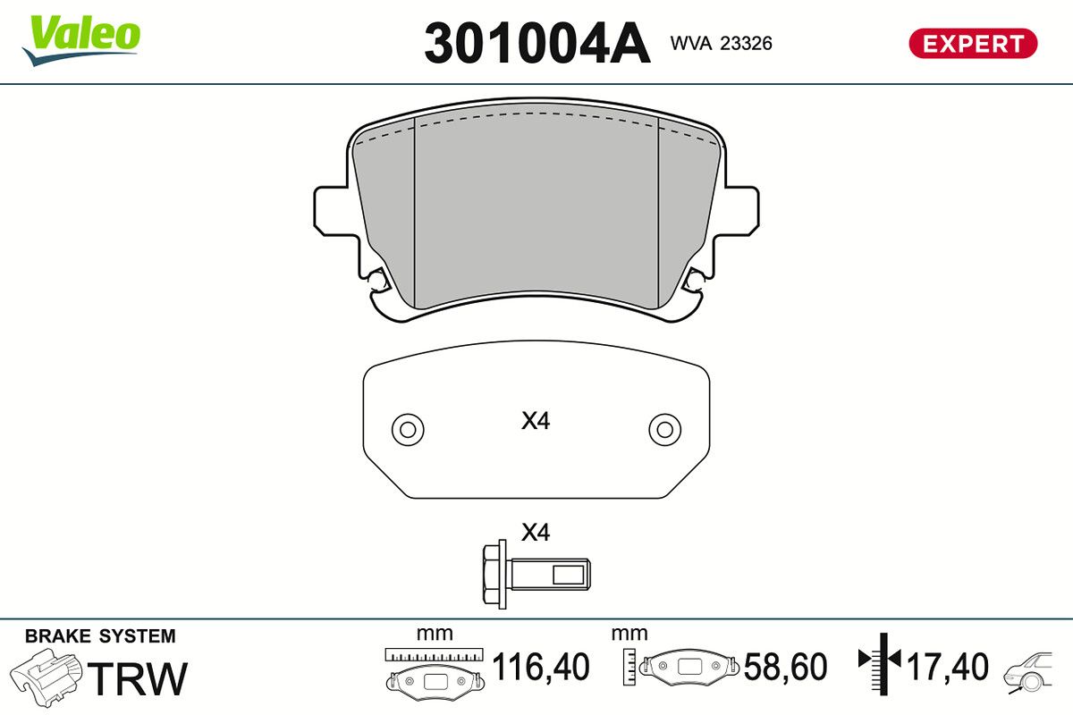 VALEO 301004A Stabdžių trinkelių rinkinys, diskinis stabdys