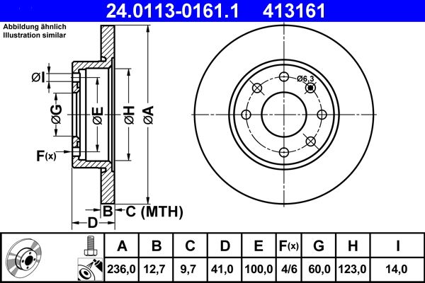 ATE 24.0113-0161.1 Brake disc