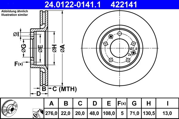 ATE 24.0122-0141.1 Brake disc