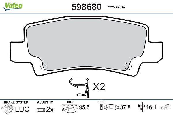 VALEO 598680 Brake pad set, disc brake
