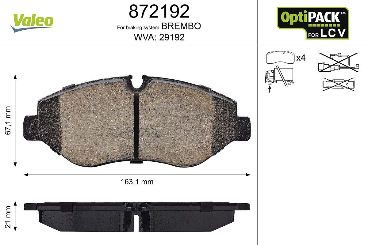 VALEO 872192 Brake pad set, disc brake