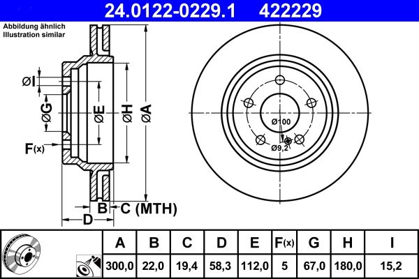 ATE 24.0122-0229.1 Brake disc