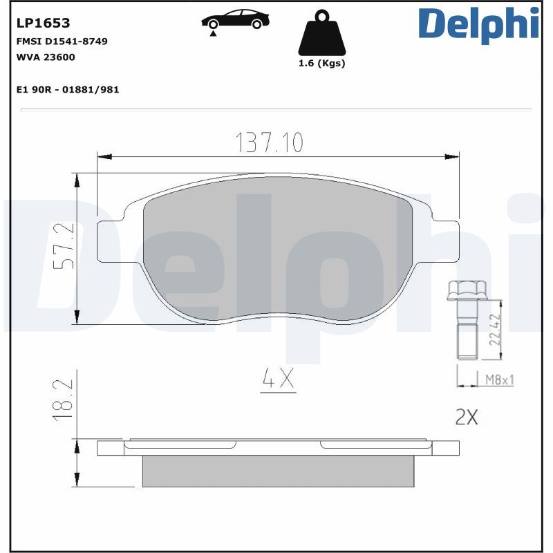 DELPHI LP1653 Brake pad set, disc brake