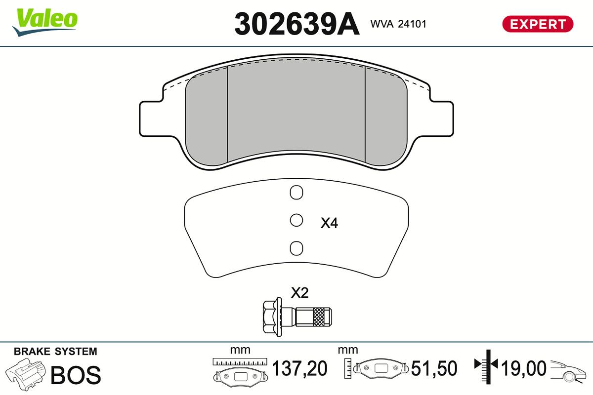 VALEO 302639A Stabdžių trinkelių rinkinys, diskinis stabdys