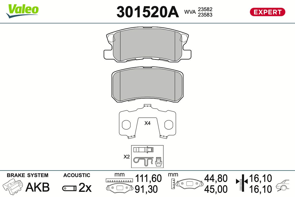 VALEO 301520A Brake pad set, disc brake