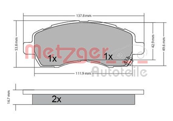 METZGER AUTOTEILE 1170607 Brake pad set, disc brake