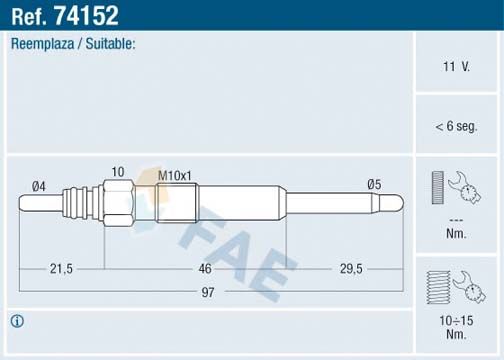 FAE 74152 Glow plug