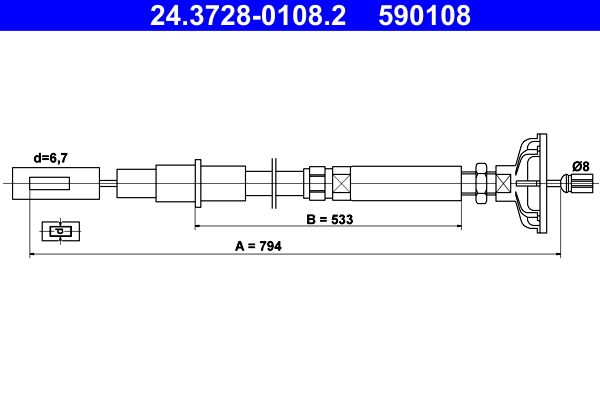 ATE 24.3728-0108.2 Cable pull, clutch control