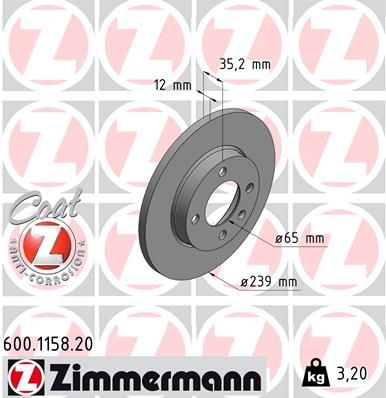 ZIMMERMANN 600.1158.20 Brake disc