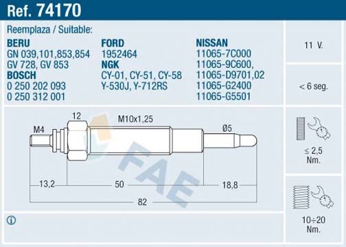 FAE 74170 Glow plug