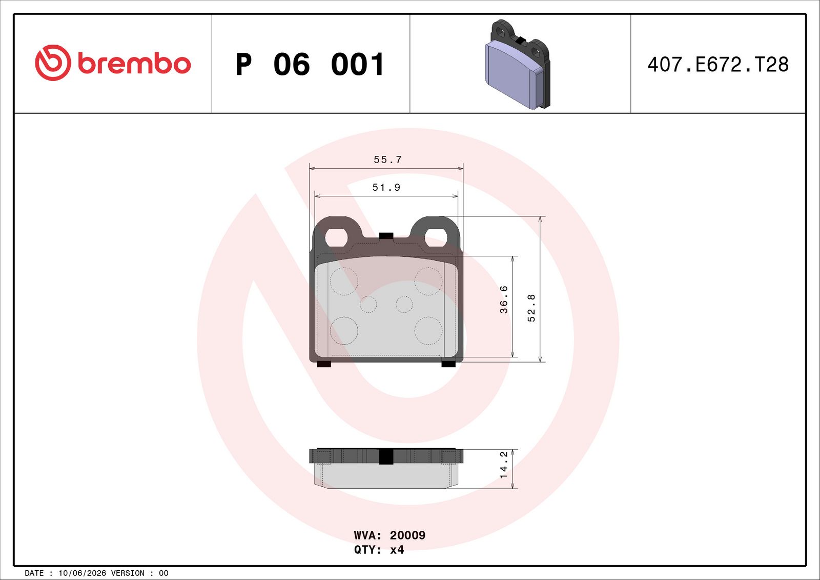BREMBO P 06 001 Brake pad set, disc brake